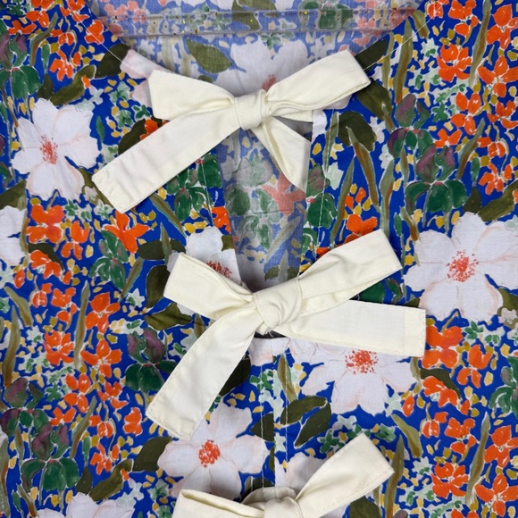 Entro Boutique Floral Sleeveless Bow Peplum Top Shirt T24095 Medium Blue Orange - Picture 9 of 10